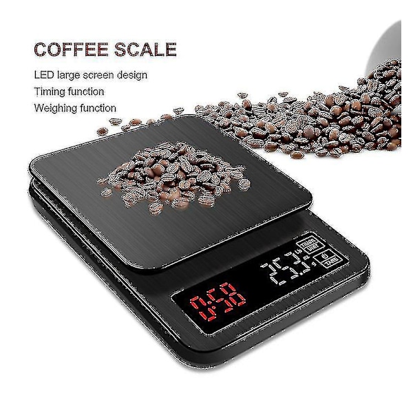 Elektronisk husholdningskaffevekt for håndbrygging 3kg0.1g USB-lading med timer, elektronisk kjøkkenvekt i rustfritt stål - B7