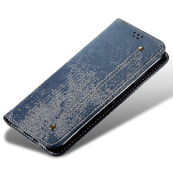 Kompatibelt Honor 90 Läder Flip Fodral Jeans Tyg Textur Plånbok Ställ Skydd - B17 Blå