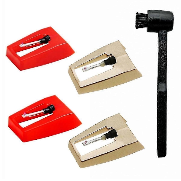 Skivspelarnål Kit, 4st Skivspelarnålar med 1st Stylus Rengöringsborste, Ersättning kompatibel med L
