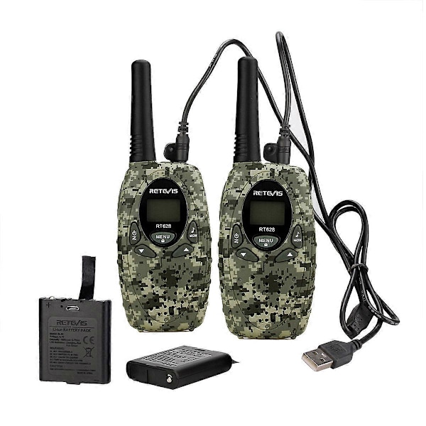 RT628 Kamouflage Uppladdningsbara Walkie Talkies för Barn 1 Par, med Li-ion Batteri och Laddningskabel, Lång Räckvidd Leksak för Barn för Inomhus- eller Utomhusaktiviteter, Ca