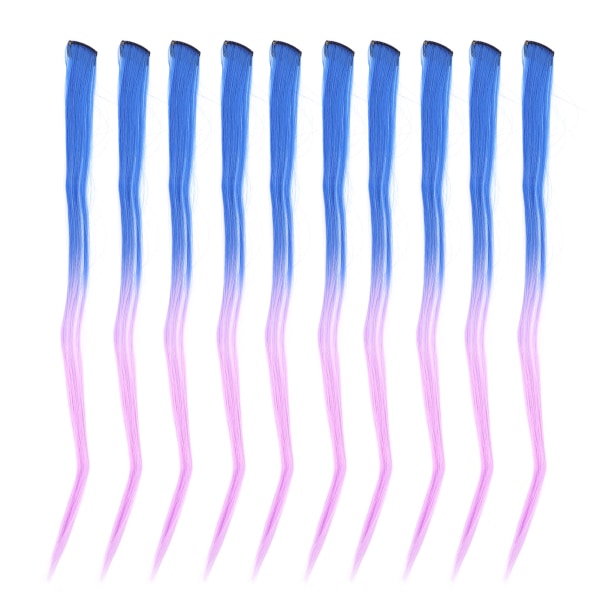 10 stk Høydepunkter Klipp langt hår Individuelt innpakket hårtilbehørsklips i rett hårstykke Blå gradient Lys lilla