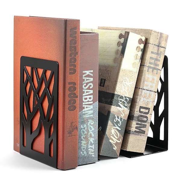 Metal Bogstøtter Pressekile Design Bogstopper, Bogmærke Inkluderet, Robuste Bogstøtter til Bogreol, Bibliotek, Kontor, Skoler, Boghandel, Sort 4 stk
