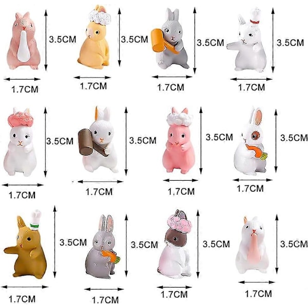 Mini Kaniinifiguuri 12 kpl Hartsi Pääsiäispupu Mikro Maisema Kakun Koristelu Pienoiskaniini Orna