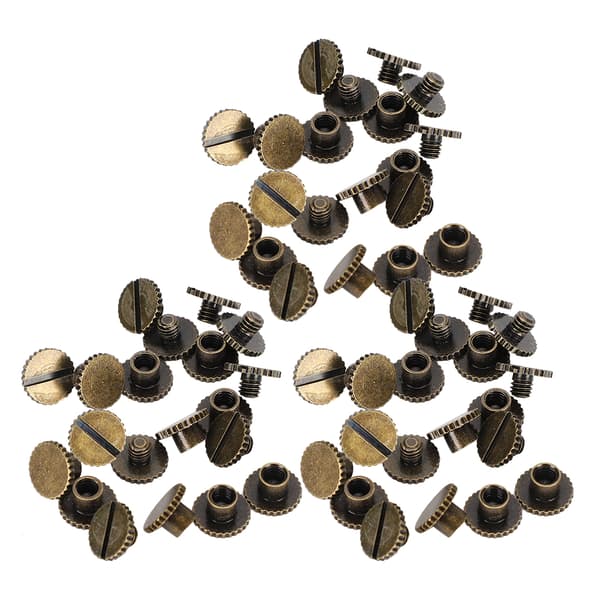 30 set boknitar räfflade platta mässingsläderbindningsknappstift 9,5x4 mm spik 4 mm skruv (brons)