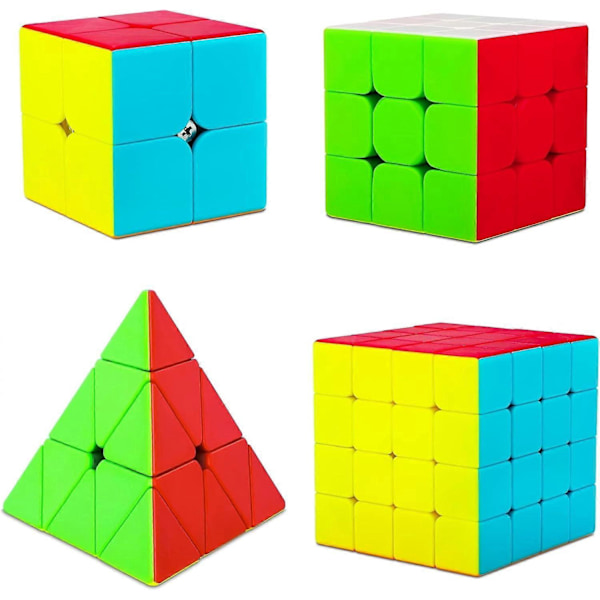 Speed Puzzle Cube, 4-pack Stickerless Cube Set 2x2 3x3 4x4 Triangel Pyraminx, Lättvriden 3D Speed Puzzle Cube Spel Gåva Leksak för Barn Vuxna