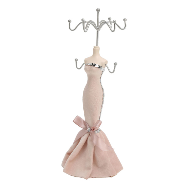 Modell Klänning Smycken Display Stativ Örhänge Halsband Ring Hållare Förvaring Organizer Hängande Tower Rack ljusrosa