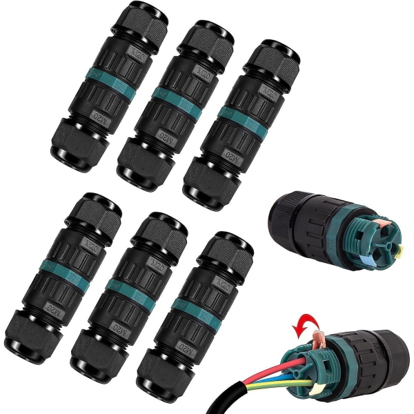 6-Pack tovejs udendørs elektriske konnektorer Vandtæt samledåse til 5-12 mm kabler