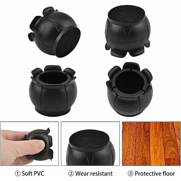 Runde Sklisikre Gummibeskyttelse for Stolbein for 22mm-25mm Diameter Bordbein (Blomsterform, Svart), Triomphe Svart Pakke med 16