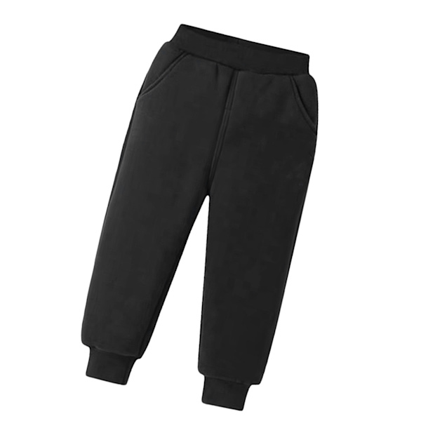 Børne Fleece Sweatpants Elastisk Talje Super Blød Bomuld Casual Varme Fleece Bukser til Udendørs Vinter Sort XL