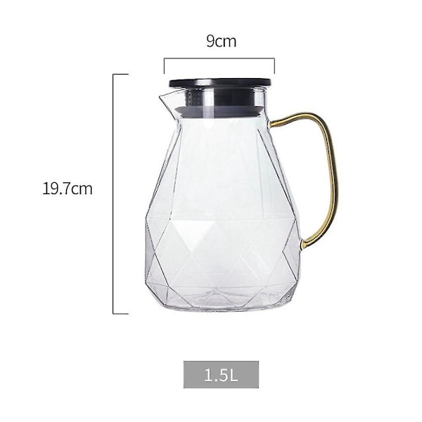 Glasskanne med rustfritt stål lokk 1500ml - Unik vannkrukke for varmt/kaldt vann
