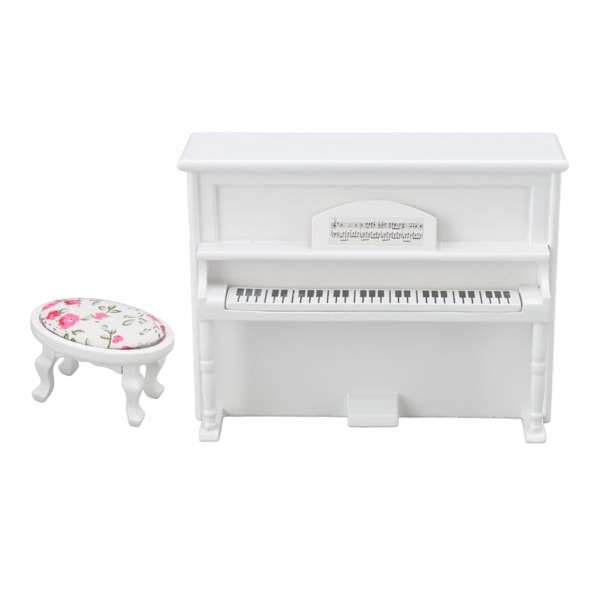 1:12 Dukkehus Piano Modell Hvit Tre Miniatyr Piano Med Musikk Krakk Dekorasjon Gave Tilbehør