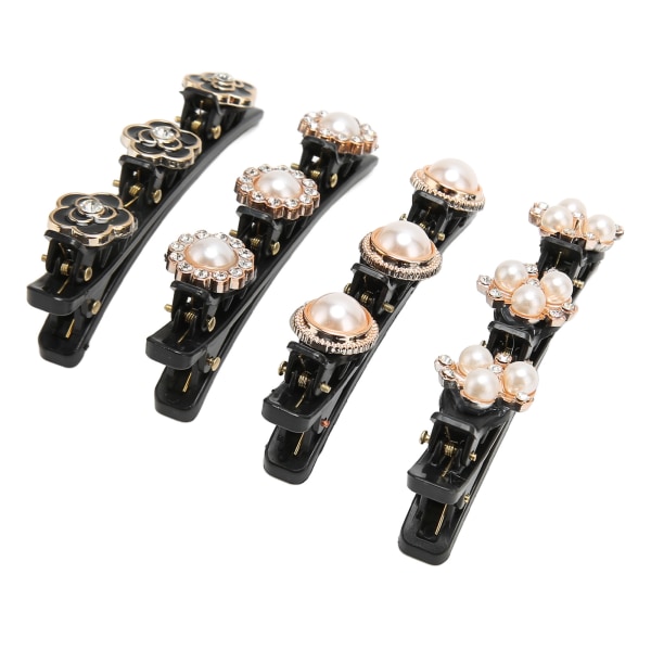 4 STK flettet hårklemmer Rhinestone Glitrende Elegant dekorativt hårnål Andnebbklemme for kvinner