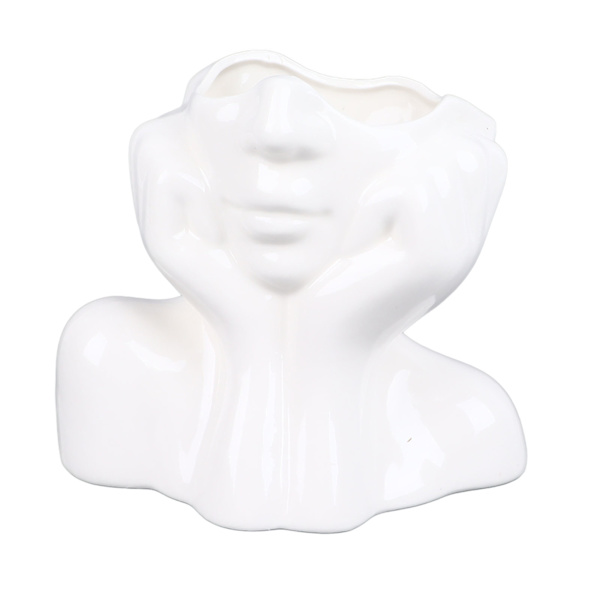 Menneskeligt ansigt kunst keramisk vase udsøgt stabil hovedformet statue kunst vase til hjem bryllup kontor dekoration hvid