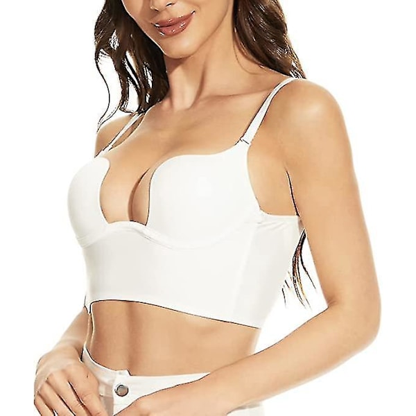 Wire Lifting Deep U Shaped Plunge Backless Bra White 34C