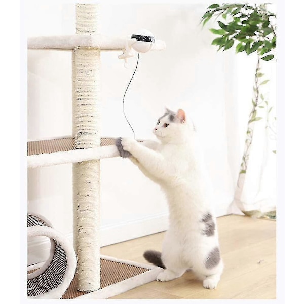 Dotpet Pet Fling String Kattleksak Robot Interaktiv Jaktleksak Med Pomponer (vit)