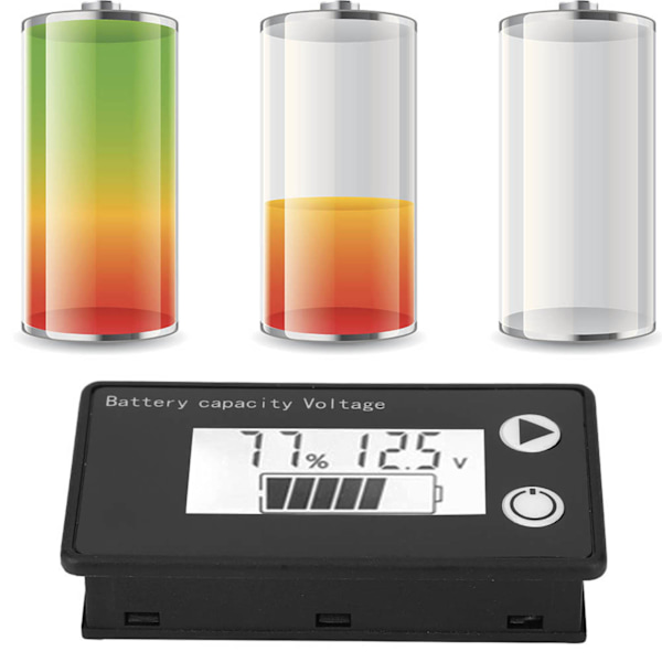 LCD 12V batterikapasitetsindikator Tester Litiumbatteri Universal Digital Display Voltmeter (10-100V hvit alarm)