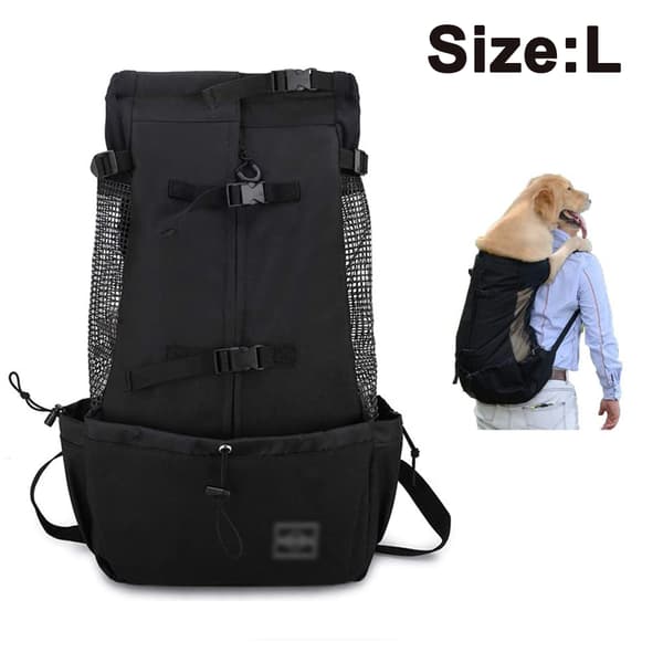 Dog Carrier Backpack for Small and Medium Pets, Front-Facing Adjustable Dog Backpack, Fully Ventilated - Black - L
