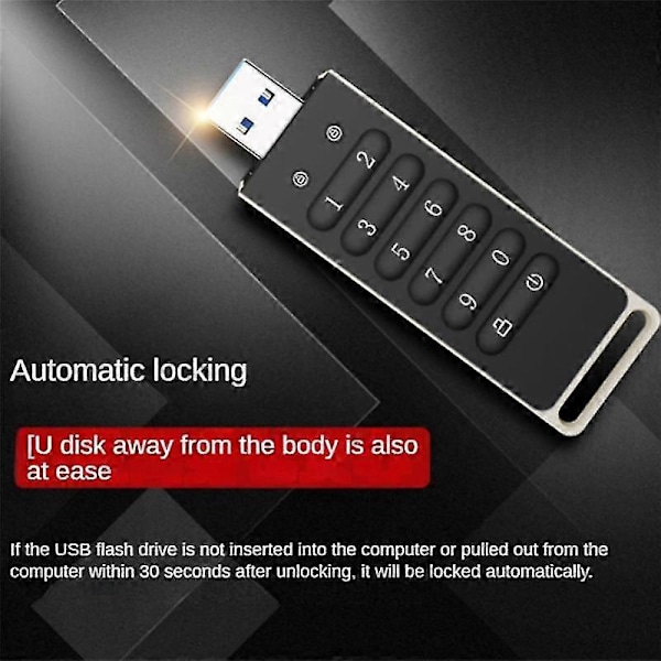 Säker USB-enhet, 32GB Krypterad USB-minne Hårdvarulösenord Minnessticka med Knappsats USB 3.0