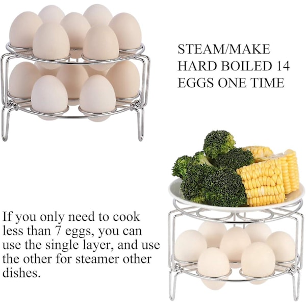 Stackbar Stapelbar Äggkokare i Rostfritt Stål - Passar 5, 6, 8 Qt Instant Pot - 2-pack Multifunktionell Trivet