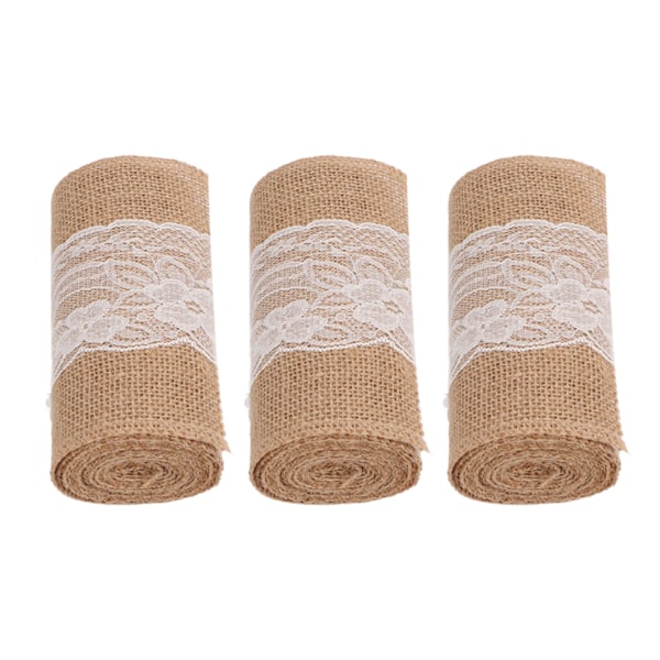 3 rullaa Jute-pitsi nauhaa Yksinkertainen Elegantti Jute-pitsi nauha Koristelu Rustiikkiin Häät DIY Jouset 5.9inx7.5ft