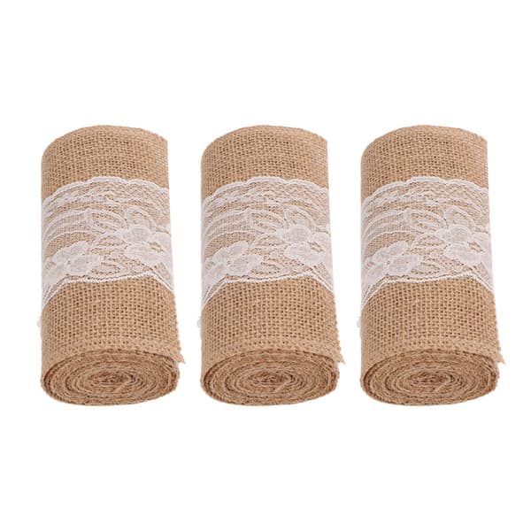 3 rullar jutspetsband Enkel elegant jutspetsbanddekoration för rustika bröllops-DIY-rosetter 5.9inx7.5ft