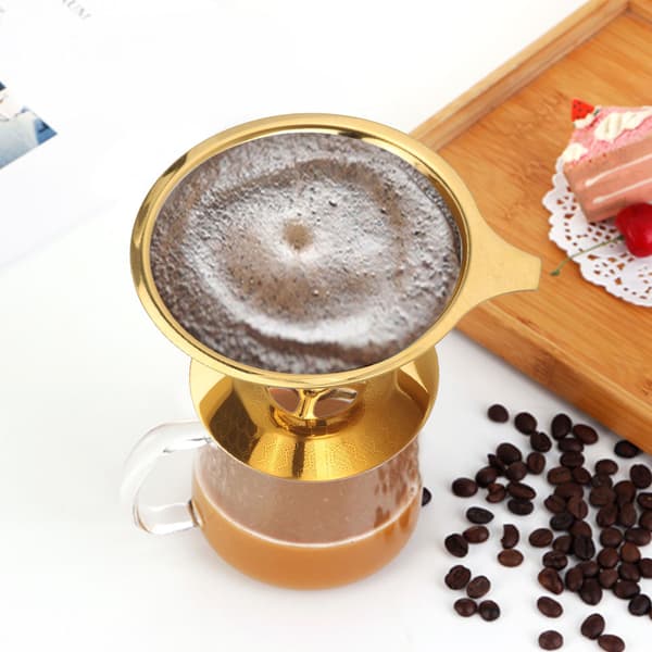 Guld Honeycombed Rustfrit Stål Genanvendelig Pour Over Kaffefilter Kaffedrypper