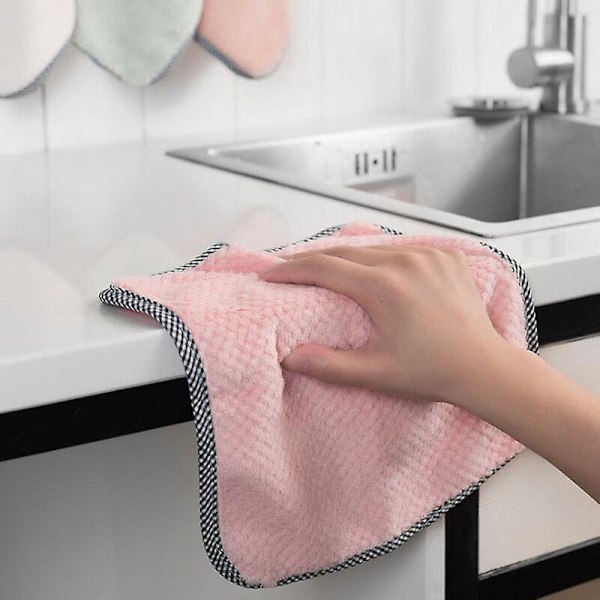 Håndklæder 8 stk. Absorberende Koralfløjl Hængetørklæde til Køkken og Badeværelse Bløde Håndklæder og Ansigtshåndklæder 25cm25cm (Pink/lysegrøn/vi pulver)