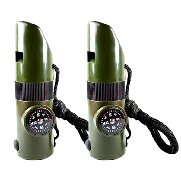 2st Utomhus Multifunktion Survival Whistle Supply med nylon termometer kompass