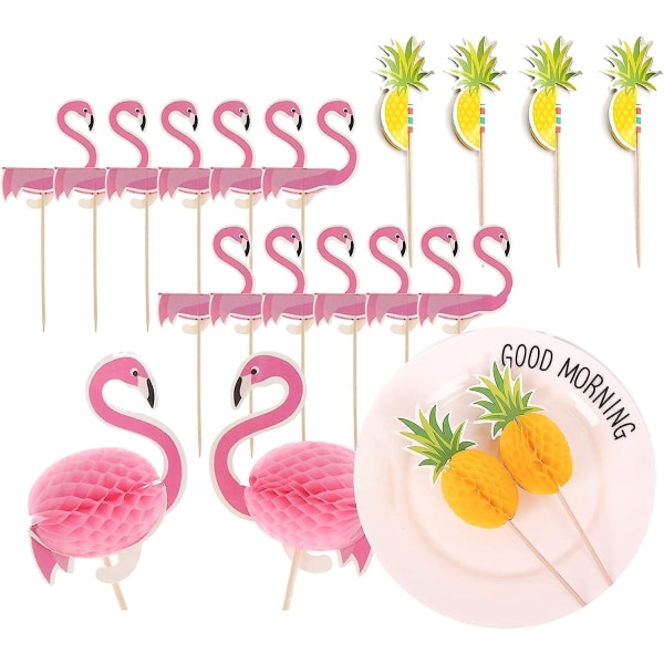 3D Flamingo Cocktail Sticks - 100 stk. - Kagedekoration, Frugtpinde, Bryllupsdekoration