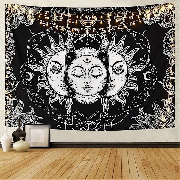 Sol og Måne Tarotveggteppe, Psykedelisk Veggteppe, Tarot Veggteppe Psykedelisk Veggteppe, Soverom Hybel Festdekorasjonsduk