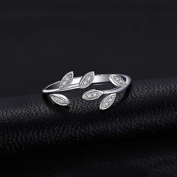 Justerbar Olivenblad Cubic Zirconia Ring - 925 Sterlingsølv med gult gull og rosegullbelegg