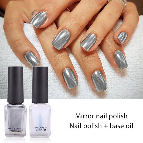 Spegelnagellack Silver Transparent Baslack Topplack Nagelkonst Lack för Naglar Manikyr Lack Naglar Dekoration