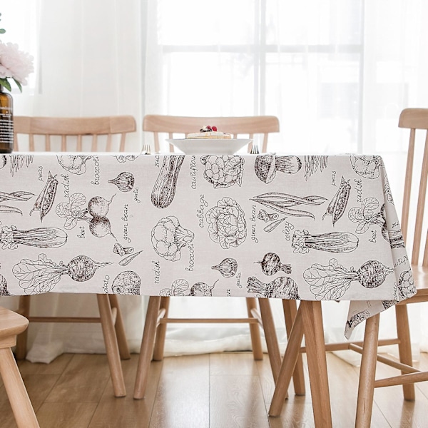 1 stk. rektangulær dug med sødt grøntsagsmønster, bomuld-hør, støvtæt dug til køkken, spisestue, buffetdekoration (140x180cm)