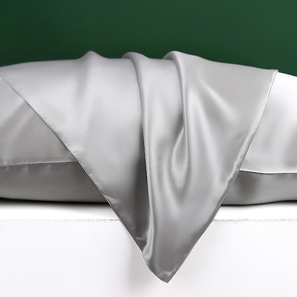 Bedsure Grå Satin Pudebetræk Sæt af 2 til Hår og Hud Queen Size 20x30 Tommer Luksus Silke Pudebetræk
