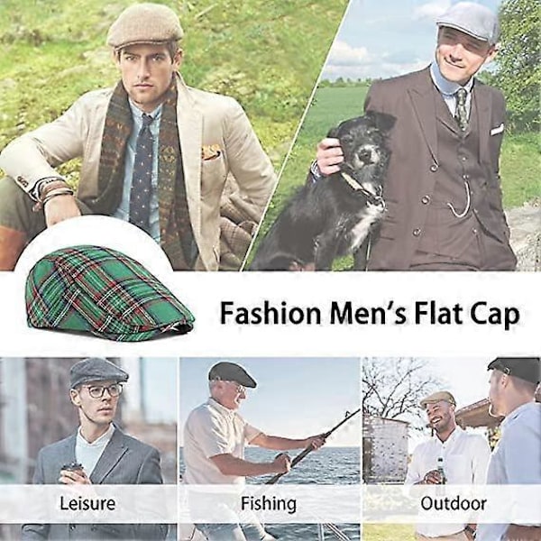Herrhatt Flat Top Hatt Vintage Randig Design Lättviktshatt Klassisk Bekväm Rese Casual Flat Top Justerbar Basker Grön