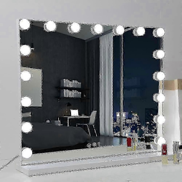 70 x 55 cm Hollywood-meikkipeili, 3-väriset valot, 14 himmennettävää LED-lamppua, USB-ladattavat lamput saatavilla suuriin meikkipeileihin - JRCN-lamput vain, N