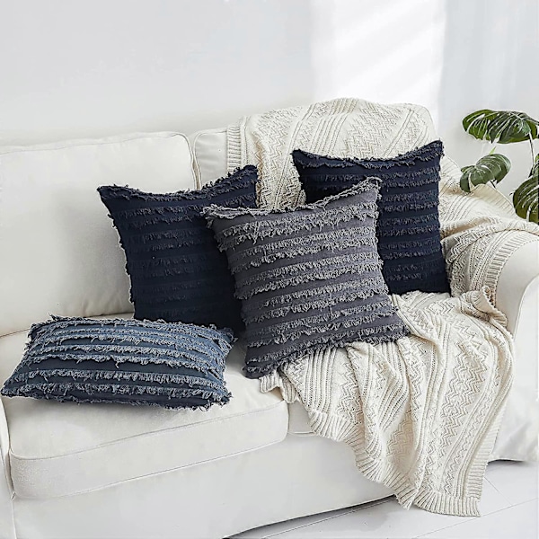 Gråblå Prydnadskuddfodral för Soffa Säng, Dekorativa Kuddfodral i Bomull Linne, 50 x 50 cm Set med 2, Inga Innerkuddar