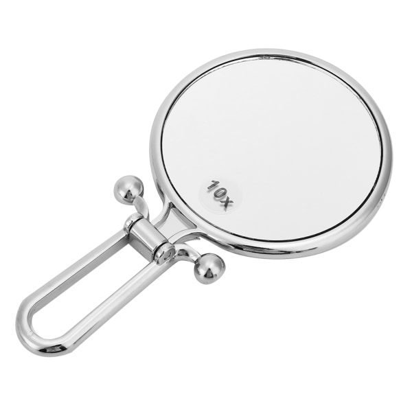 Dobbeltsidet makeup-spejl 10x forstørrelse, foldbart håndholdt kosmetikspejl til hjemmerejser (sølv)