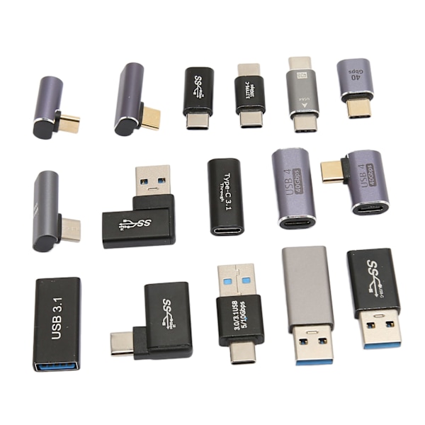 16 st USB-adaptrar USB 3.0 3.1 Typ C Aluminiumlegering Olika vinklar USB-adapterkit för telefon Datortillbehör