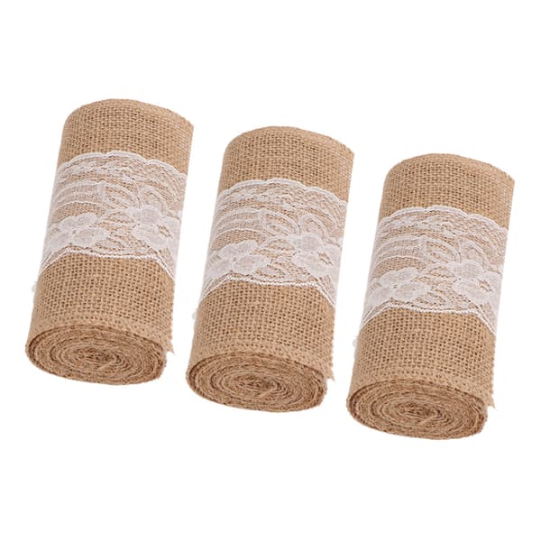 3 rullar jutspetsband Enkel elegant jutspetsbanddekoration för rustika bröllops-DIY-rosetter 5.9inx7.5ft