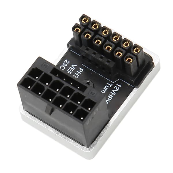 GPU PCIe-kontakt 600W 12V HPWR 16P til 16P hann til hunn 180 grader GPU strømadapterkort for stasjonær datamaskin PH316 sølv