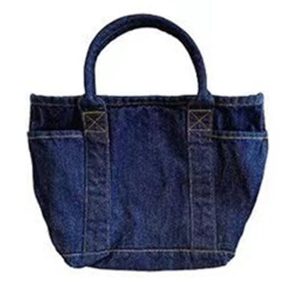 Denim håndtaske Cartoon Cute Broderi Håndbæreposer Casual Gratis Matchende Fashionable Tote Mørkeblå