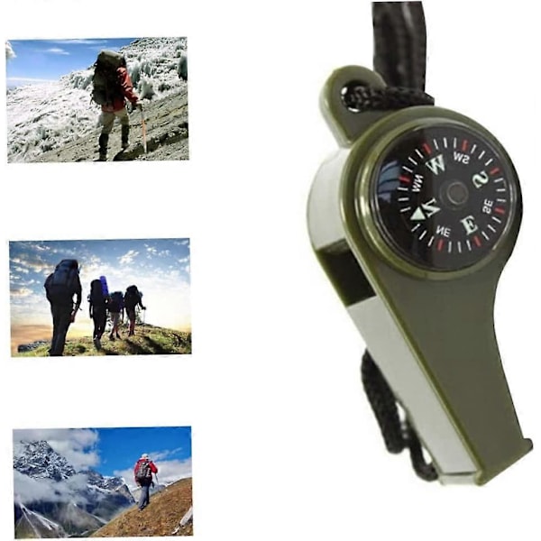 Nödöverlevnads Visselpipa 3 i 1 Visselpipor med Kompass Termometer Snodd för Utomhusvandring Camping Militärgrön Utsökt Design