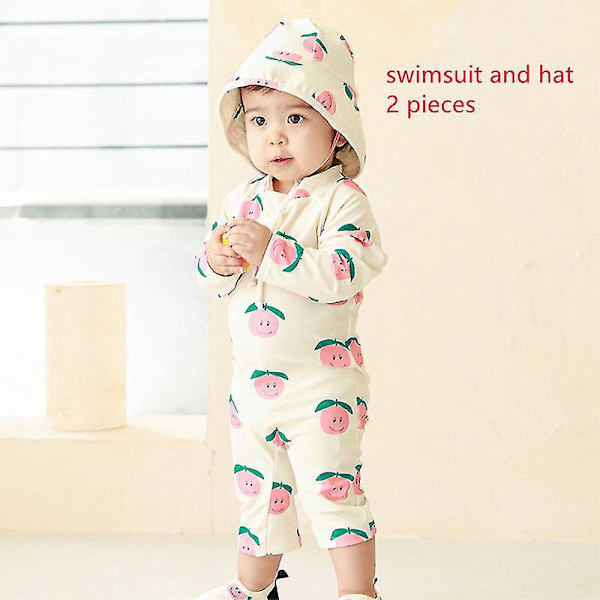 Kids Sunproof Quick Dry One Piece Swimsuit - Boys & Girls Surf Suit, Toddler Swimwear 2022 1-2Yrs beigeapple with hat