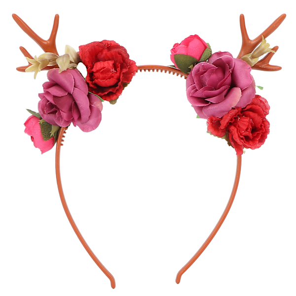 Fasjonabelt blomst reinsdyrgevir pannebånd Floral kranskrone for fest Cosplay bryllup julRød