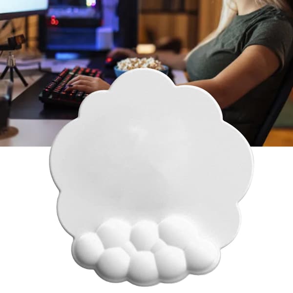 Sky Mousepad med Håndledsstøtte i Hukommelsesskum - Forhindrer Glidning, Ergonomisk Håndledsstøtte til Computer, Laptop, PC, Gaming, Hvid