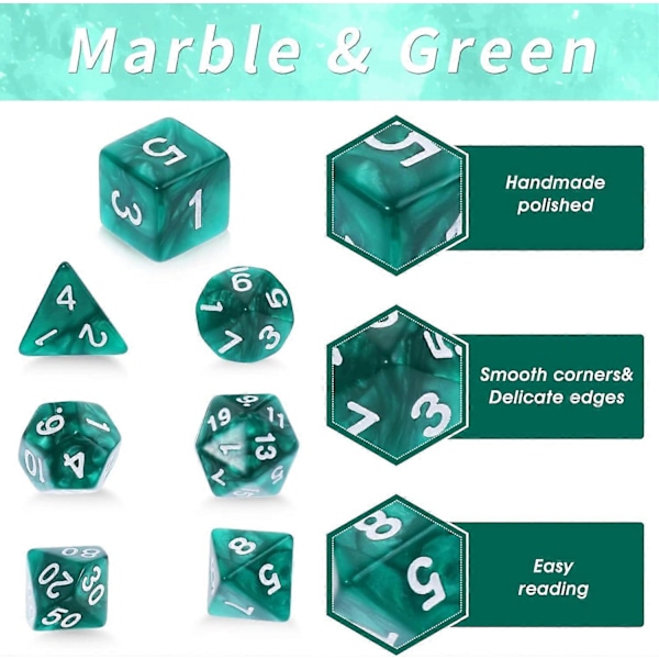 7-delt DND Terningesæt til Dungeons & Dragons, Lilla Nebula Multi-sided Terninger RPG Rollespil Bordspil (Mørkegrøn)