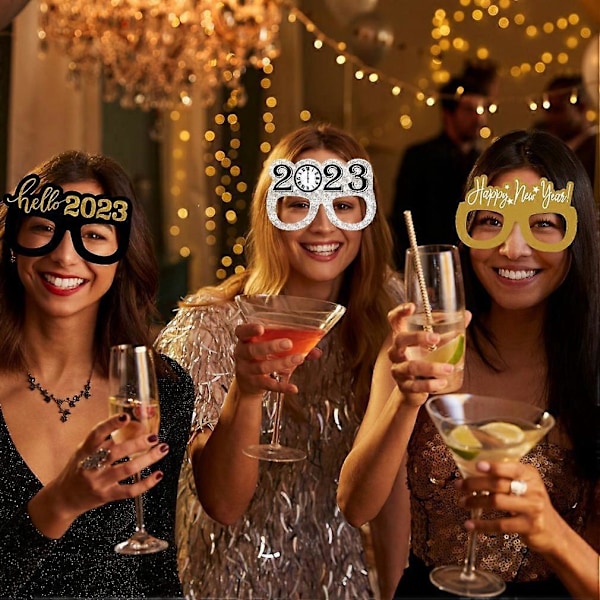 Happy New Year Glasögon Fancy Nyårsfest Glasögon Firande Fest Favör för 2023 Nyårsafton Festdekorationer, 9-pack