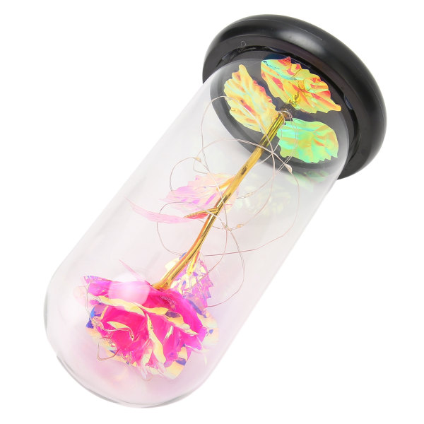 Rose i glass kuppel med lys LED kunstig rose blomstergaver lys opp rose i glass kuppel for kvinner mor bestemor kone rosa