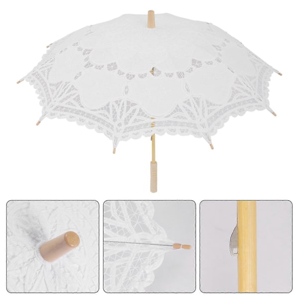 80 cm viktoriansk blondebroderi bryllupsparaply brude parasol, hvid